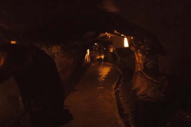 Illuminated passage in Enoshima Iwaya